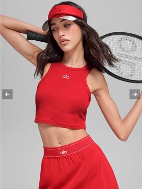 ALO Yoga Red Ribbed Crop Tank Top